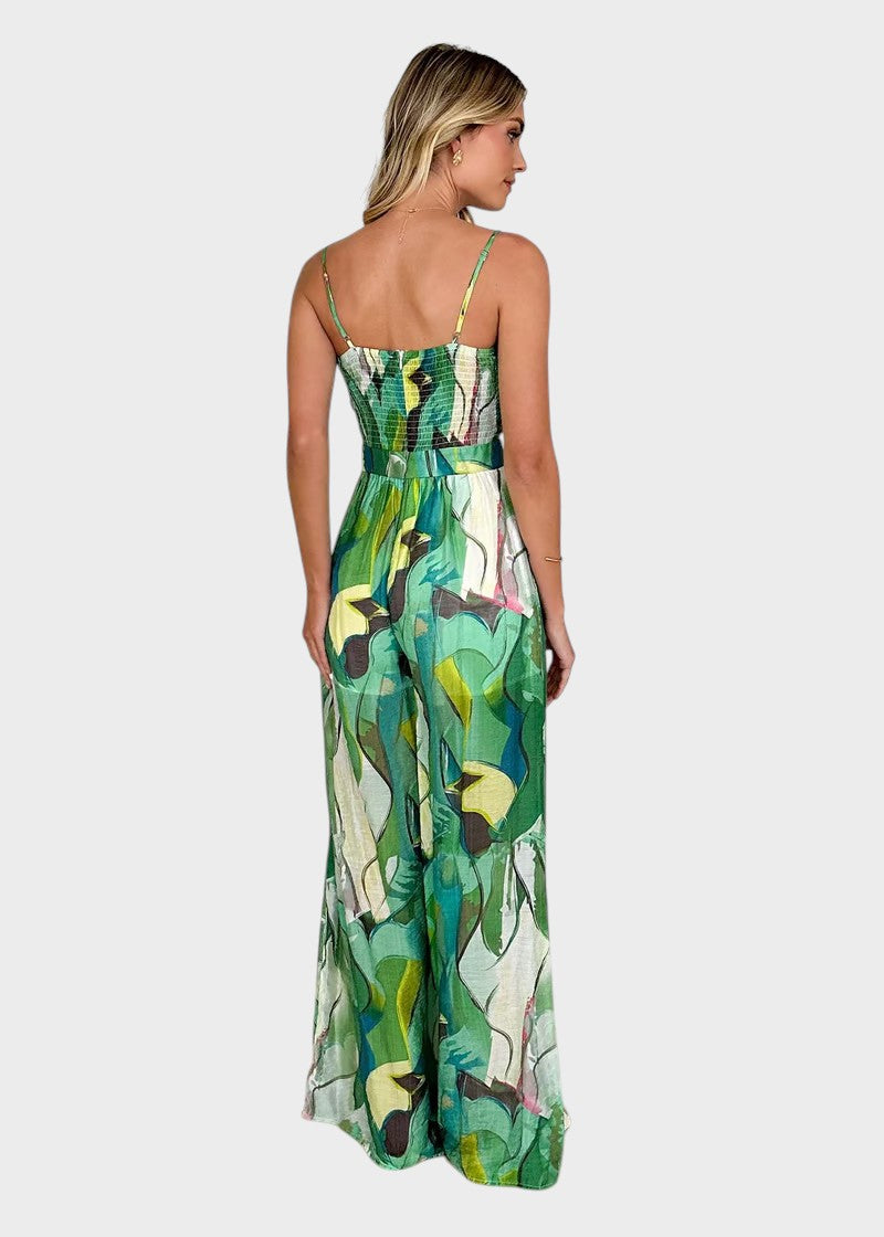 Ema - Vestido Longo Com Padrão e Alças Finas