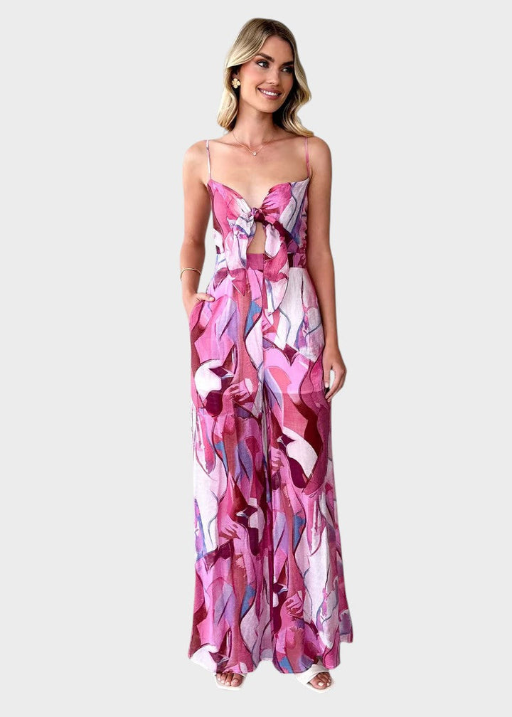 Ema - Vestido Longo Com Padrão e Alças Finas