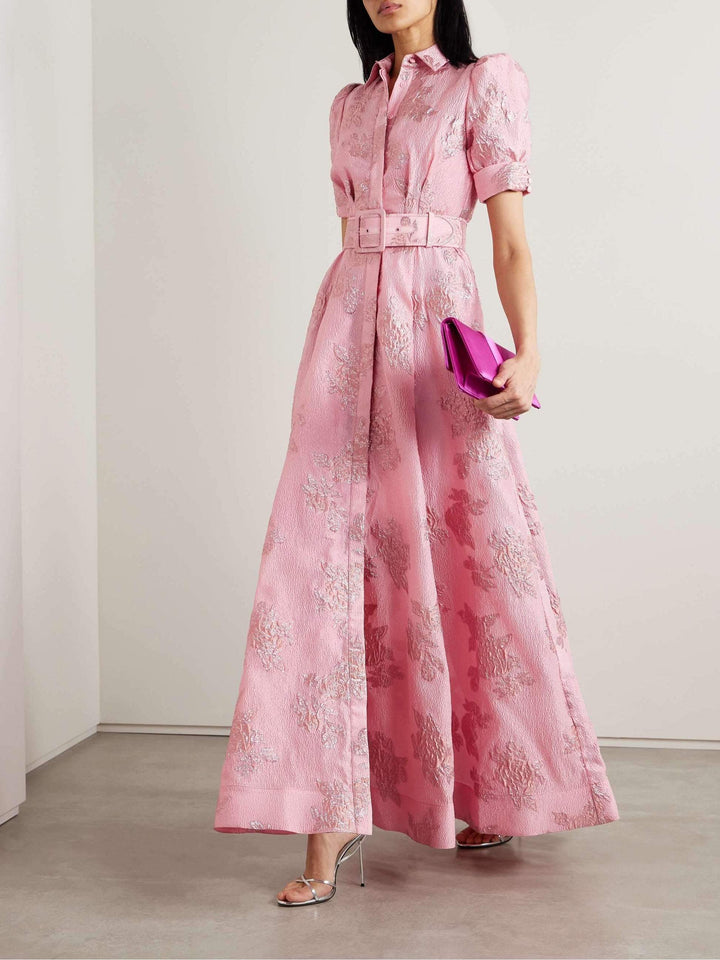 Lurdes – Vestido Rosa com Colarinho Cintura Alta