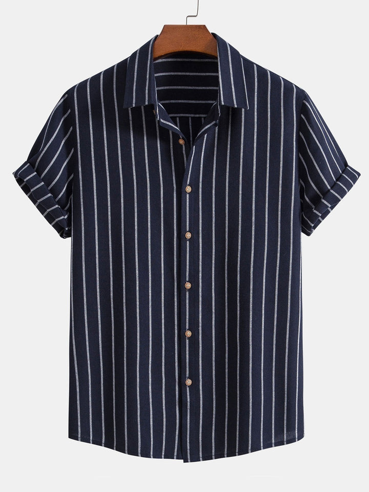 Henrique - Conjunto Camisa de Botão em Algodão com Listras